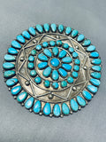 One Of The Largest Vintage Native American Navajo Turquoise Sterling Silver Pin Old-Nativo Arts