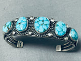 Important Vintage Native American Navajo Signed 5 High Grade Turquoise Sterling Silver Bracelet-Nativo Arts