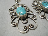 One Of Most Intricate Vintage Native American Navajo Spider Turquoise Sterling Silver Earrings-Nativo Arts