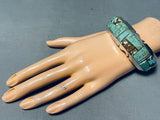 Amazing Vintage Native American Navajo Royston Turquoise Cobble Inlay Sterling Silver Bracelet-Nativo Arts
