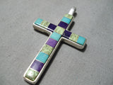 Impressive Vintage Native American Navajo Turquoise Gaspeite Sterling Silver Cross Pendant-Nativo Arts