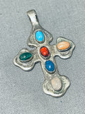 Beautiful Vintage Native American Navajo Turquoise Sterling Silver Cross Pendant-Nativo Arts