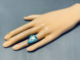 The Best Vintage Native American Navajo Blue Thunder Turquoise Sterling Silver Ring-Nativo Arts
