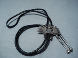 Tremendous Vintage Native American Zuni Turquoise Sterling Silver Bolo Old-Nativo Arts