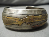 Rare Detailed Vintage Native American Navajo Sterling Silver Rifle Bracelet Cuff Old-Nativo Arts