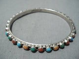 Colorful Native American Navajo Turquoise Coral Spiny Oyster Shell Sterling Silver Bangle-Nativo Arts