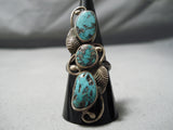 Towering Vintage Native American Navajo Royston Turquoise Leaf Sterling Silver Ring Old-Nativo Arts