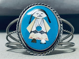 Native American Detailed Vintage Navajo Turquoise Sterling Silver Inlay Bracelet-Nativo Arts