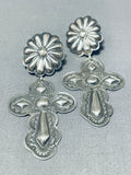 Beautiful Rita Lee Signed Native American Navajo Sterling Silver Cross Earrings-Nativo Arts