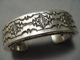 Thick Heavy Sturdy Navajo Stamp Genius Sterling Silver Native American Bracelet-Nativo Arts