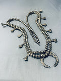 Leaves Older Vintage Native American Navajo Turquoise Sterling Silver Squash Blossom Necklace-Nativo Arts
