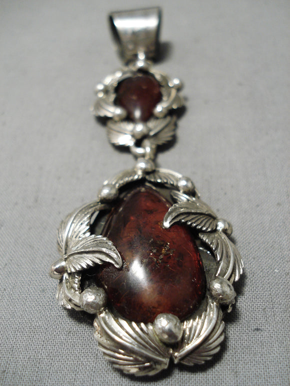 Astonishing Navajo Amber Sterling Silver Pendant Native American-Nativo Arts