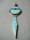 Native American Important Vintage Jemenez Turquoise Inlay Sterling Silver Pendant-Nativo Arts