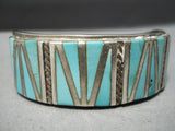 Museum Vintage Native American Navajo Long Angle Turquoise Sterling Silver Bracelet Old-Nativo Arts