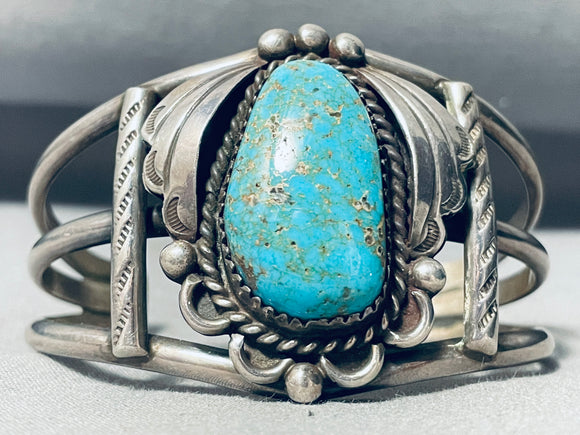 Classic Vintage Native American Navajo Rare Mine Carlin Turquoise Sterling Silver Bracelet-Nativo Arts