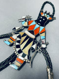 Biggest Best Vintage Native American Zuni Turquoise Kachina Sterling Silver Bolo Tie-Nativo Arts