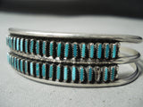 Intricate Needle Turquoise Vintage Native American Zuni Turquoise Sterling Silver Bracelet-Nativo Arts