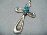 Amazing Vintage Native American Navajo Turquoise Sterling Silver Cross Pendant Old-Nativo Arts