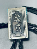 Rare Kokopelli Side Inlay Vintage Native American Navajo Turquois Esterling Silver Bolo Tie-Nativo Arts