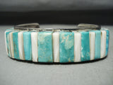 Thick Quality Vintage Native American Navajo Turquoise Riased Inlay Sterling Silver Bracelet-Nativo Arts