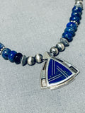Rare Modernistic Native American Navajo Lapis Sterling Silver Inlay Necklace-Nativo Arts