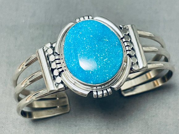 Native American Willy Padilla Bright Blue Turquoise Sterling Silver Bracelet-Nativo Arts
