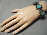 Striking Vintage Native American Navajo Carico Lake Turquoise Sterling Silver Bracelet Old-Nativo Arts