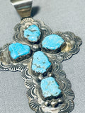 Expressive Vintage Native American Navajo Morenci Turquoise Sterling Silver Cross Pendant-Nativo Arts