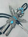 Whopping 208 Grams Native American Navajo Turquoise Sterling Silver Bolo Tie-Nativo Arts