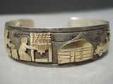 Detailed Vintage Native American Navajo Gold Sterling Silver Bracelet Old-Nativo Arts