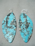 Colossal Native American Turquoise Slab Sterling Silver Earrings-Nativo Arts