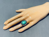 Outstanding Vintage Native American Navajo Green Turquoise Sterling Silver Ring-Nativo Arts