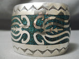 Huge Vintage Native American Navajo Turquoise Wave Sterling Silver Bracelet Old Cuff-Nativo Arts