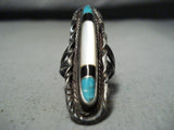 Liz Lujan Vintage Native American Taos Turquoise Jet Mother Of Pearl Sterling Silver Ring-Nativo Arts