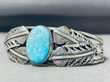 One Of The Most Unique Leaf Vintage Native American Navajo Turquoise Sterling Silver Bracelet-Nativo Arts