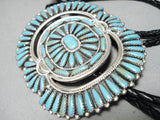 Huge Vintage Native American Navajo Turquoise Needlepoint Sterling Silver Bolo-Nativo Arts