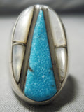 Thick And Heavy!! Vintage Native American Navajo Zuni Turquoise Sterling Silver Pearl Ring Old-Nativo Arts
