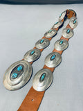 Authentic Hand Tooled Vintage Native American Navajo Turquoise Sterling Silver Concho Belt-Nativo Arts
