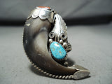 One Of The Most Unique Authentic Bear Native American Navajo Turquoise Sterling Silver Ring-Nativo Arts