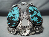 Monstrous Vintage Native American Navajo Spiderweb Turquoise Sterling Silver Bracelet-Nativo Arts