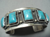 Huge Heavy Vintage Native American Navajo Squared Turquoise Signed Sterling Silver Bracelet-Nativo Arts
