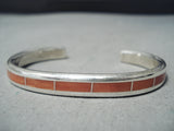 Exceptional Zuni Native American Coral Inlay Sterling Silver Bracelet-Nativo Arts