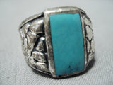 Tremendous Native American Navajo Kingman Turquoise Sterling Silver Huge Ring-Nativo Arts