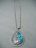 Exquisite Vintage Native American Navajo Morenci Turquoise Sterling Silver Necklace-Nativo Arts