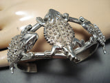 Fabulous Native American Navajo Signed 3 Sterling Silver Toads Bracelet-Nativo Arts
