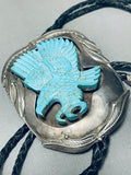 Best Huge Vintage Native American Navajo Hand Carved Turquoise Eagle Sterling Silver Bolo Tie-Nativo Arts