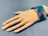 Stunning San Felipe Colossal Pilot Mountain Turquoise Sterling Silver Bracelet-Nativo Arts