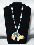 Intricate Vintage Native American Navajo Huge Bear Turquoise Sterling Silver Necklace-Nativo Arts