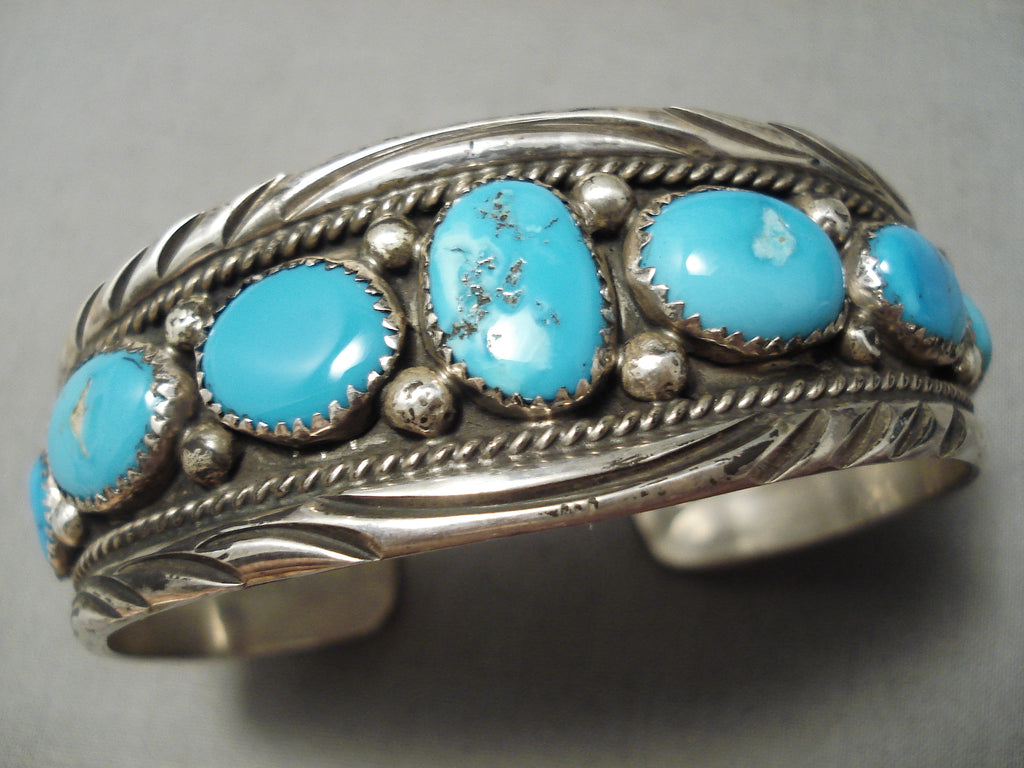 Rare Wide Wave Stamp Vintage Native American Navajo Blue Turquoise