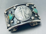 Native American Heavy Coin Navajo Turquoise Sterling Silver Bracelet Cuff-Nativo Arts